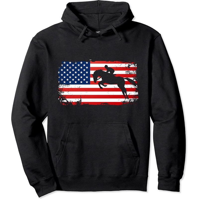 Hoodie Unisexe Équestre avec Drapeau Américain — Sweats à capuche pour hommes