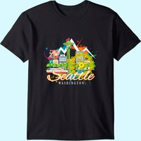 T-Shirt pour hommes Seattle Washington WA Space Needle Harbor Skyline — T-shirts pour hommes
