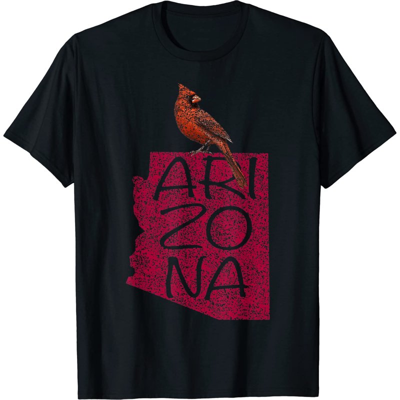 Black Vintage Cardinal Red Bird T-Shirt for Men