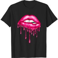 Pink Dripping Biting Lips Faux Lipstick Effect Men's T-Shirt