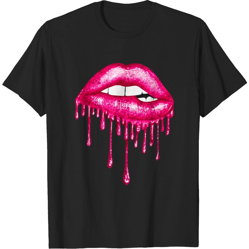 T-shirt pour hommes avec effet faux rouge à lèvres lèvres mordantes roses — T-shirts pour hommes