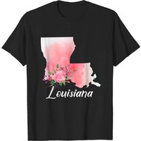 Louisiana State Floral Watercolor Map T-Shirt for Men