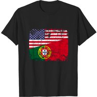 Portuguese Roots Half American Flag T Shirt for Men