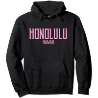 Honolulu Hawaii Vintage Text Pink Print Pullover Hoodie — Mens Hoodies