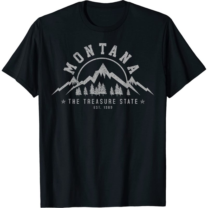Montana The Treasure State Est. 1889 T-shirt Vintage Montagnes — T-shirts pour hommes