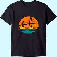 T-shirt Silhouette du Pont Ravenel de Charleston au Coucher de Soleil