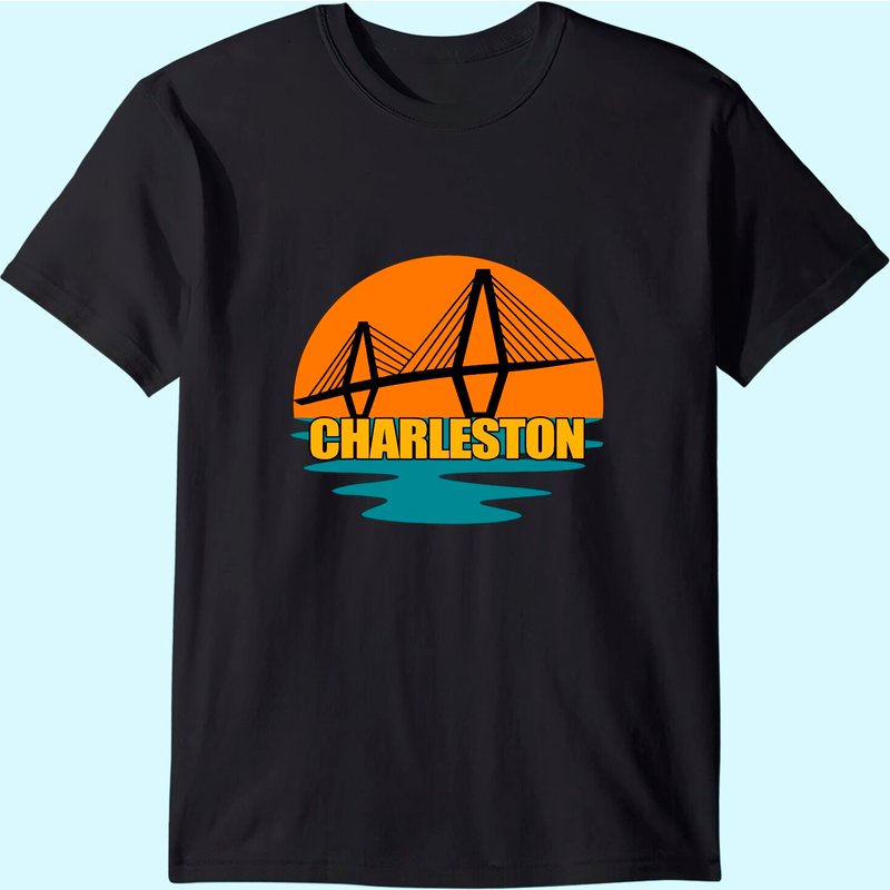Charleston Cooper River Ravenel Bridge Silhouette Sunset T-Shirt — Mens T Shirts
