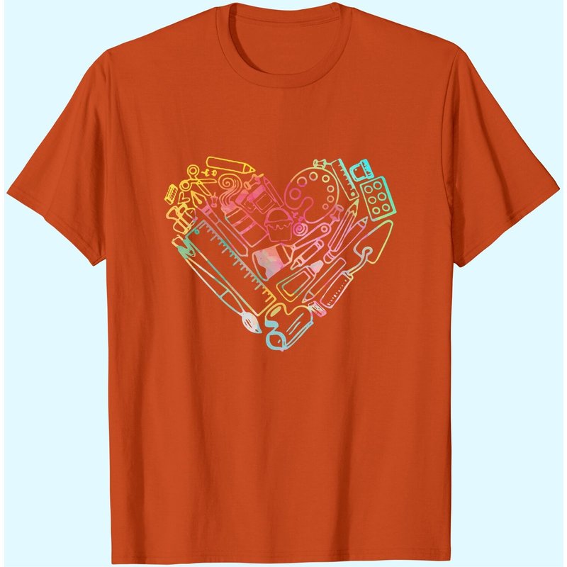 Heart Shape Love Watercolor Art Teacher T-Shirt for Men