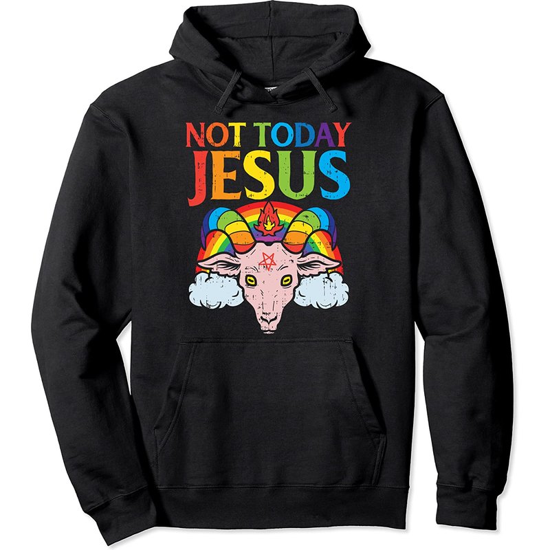 Today Not Jesus Goat Satanic Rainbow Pullover Hoodie — Mens Hoodies
