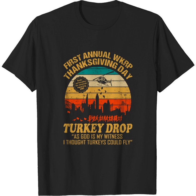 WKRP Turkey Drop Thanksgiving Day T-Shirt for Men — Mens T Shirts