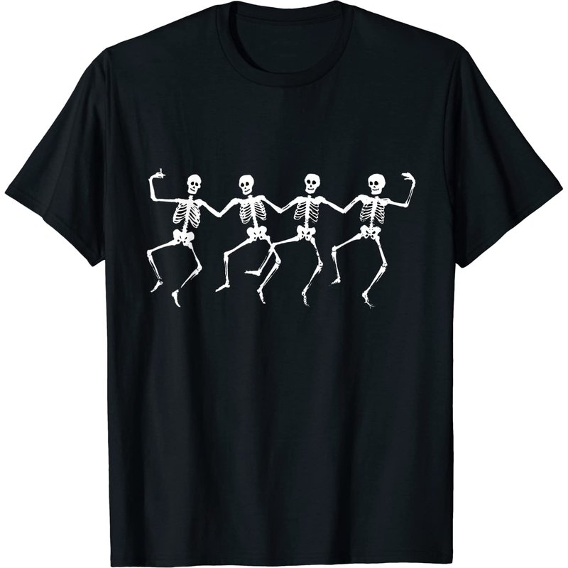 T-shirt Cool Skeleton Squelettes Dansants Classique Blanc Halloween