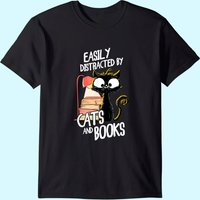 T-shirt pour hommes facilement distrait par les chats et les livres — T-shirts pour hommes