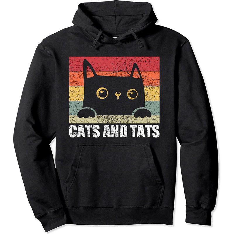 Cats & Tats Pet Lover Funny Sayings Pullover Hoodie — Mens Hoodies