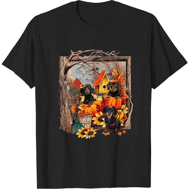 T-shirt Doxie à Feuille d'Érable d'Automne — T-shirts pour hommes