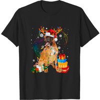 T-shirt pour hommes Boxer Dog Noël Renne Père Noël Lumières — T-shirts pour hommes