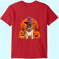 Halloween Pug Dog Witch Hat Pumpkin Moon T-Shirt for Men — Mens T Shirts