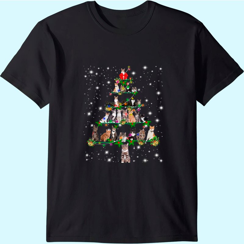 T-shirt Humoristique Chats et Arbre de Noël pour Hommes — T-shirts pour hommes