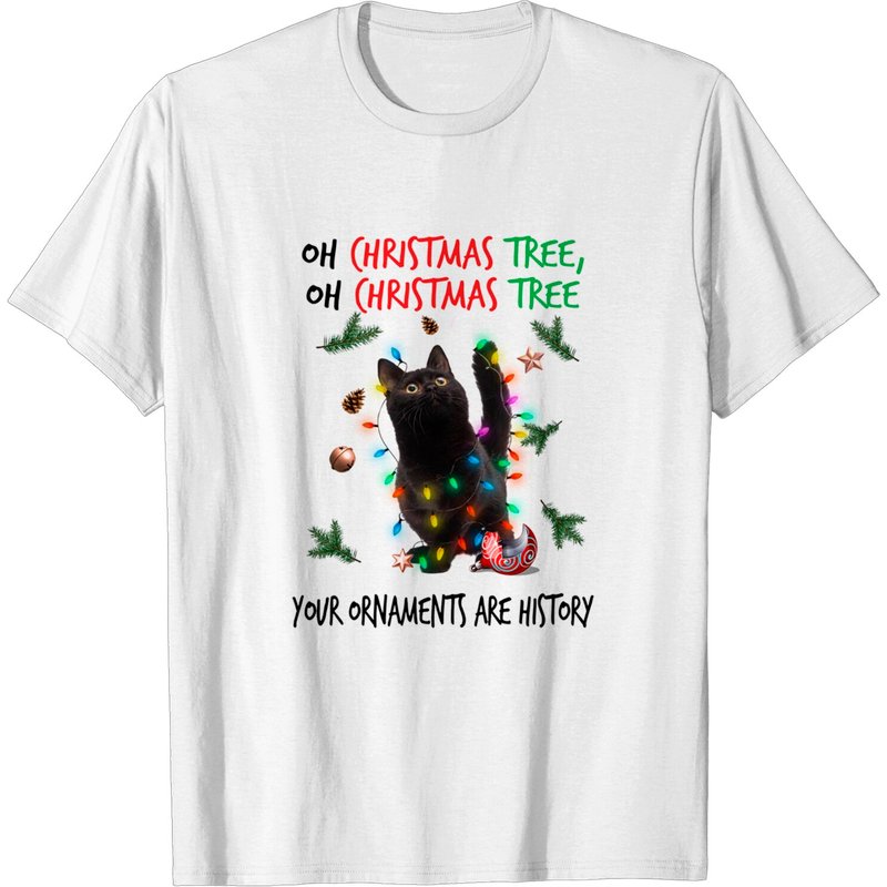 T-shirt Black Cat Oh Christmas Tree Your Ornaments Are History — T-shirts pour hommes