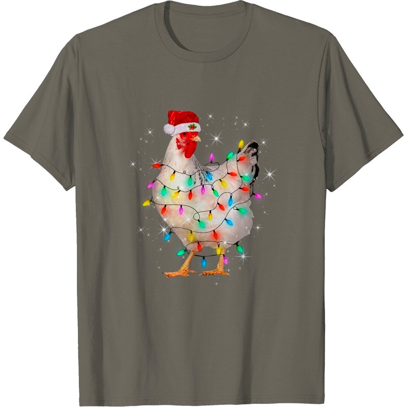 T-shirt drôle de poulet avec lumière de sapin de Noël pour hommes