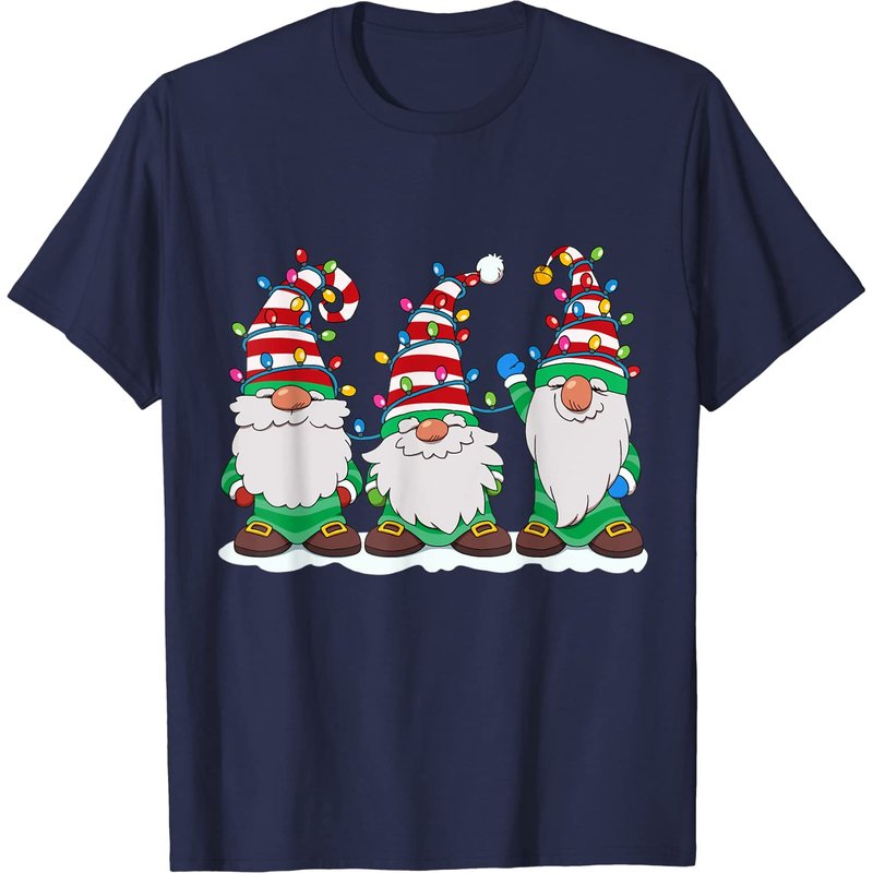 Three Gnomes With Hats Beards Christmas Tree Lights T-shirt for Men — Mens T Shirts