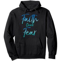 Hoodie Bleu Faith Over Fear Christian Pullover