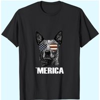 T-shirt Merica Chien de Bétail Australien Lunettes Drapeau USA — T-shirts pour hommes