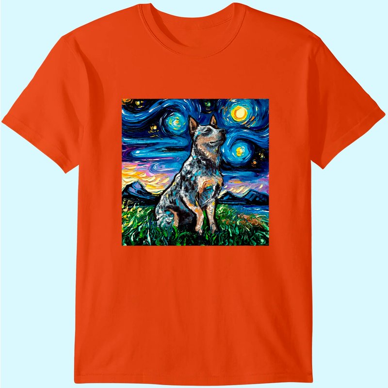 Blue Heeler Starry Night Australian Cattle Dog Art T-Shirt