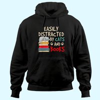 Hoodie Unisexe Facilement Distrait Par Les Chats Et Les Livres