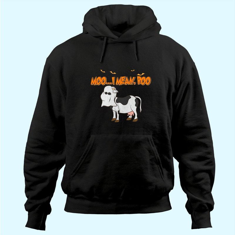 Hoodie Halloween Ghost Cow Moo I Mean Boo Pumpkin Moon — Sweats à capuche pour hommes