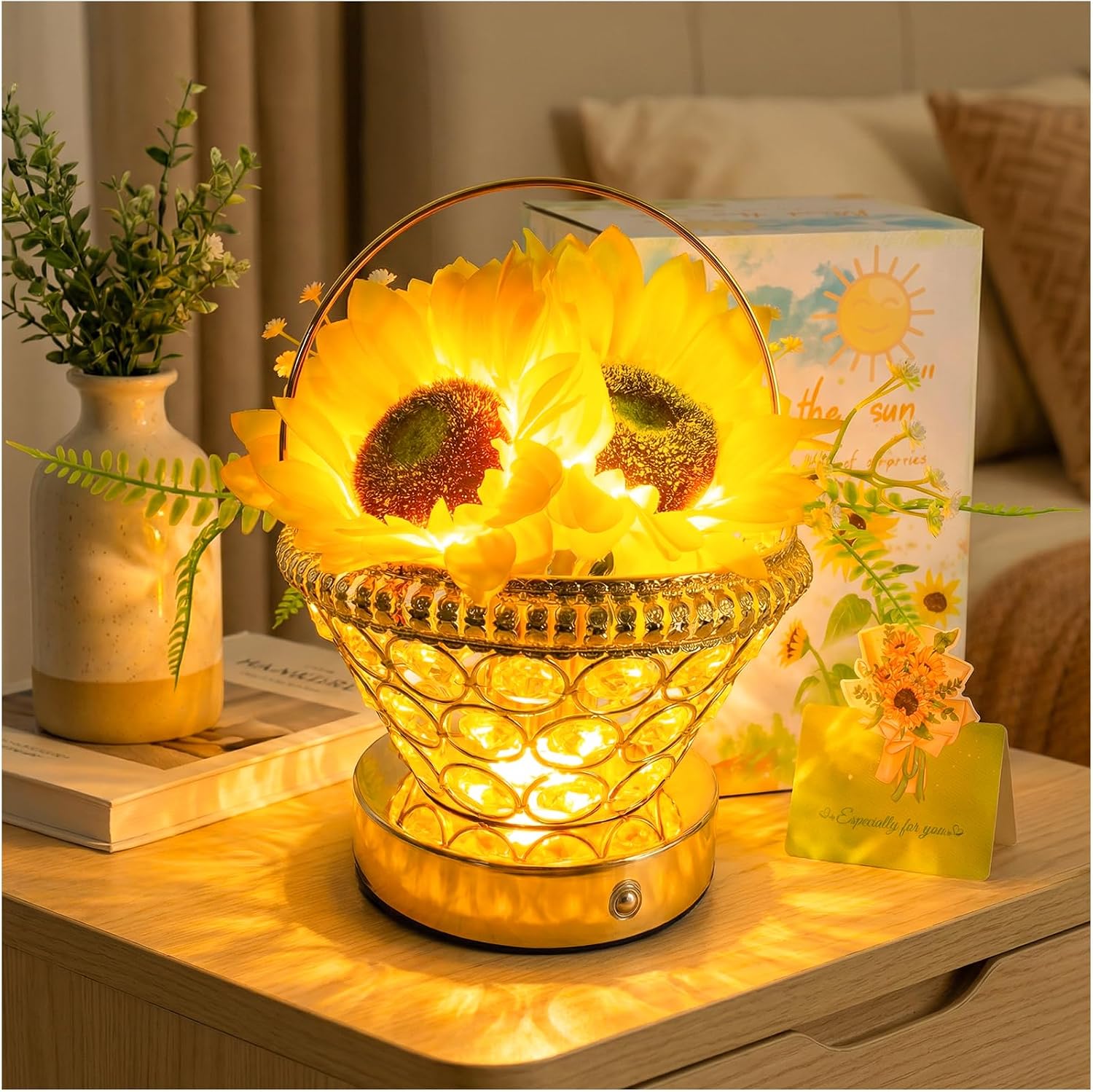 Lampe Pearl Sunflower – Lampe de nuit LED rechargeable USB sans fil — Lampe de bureau menée