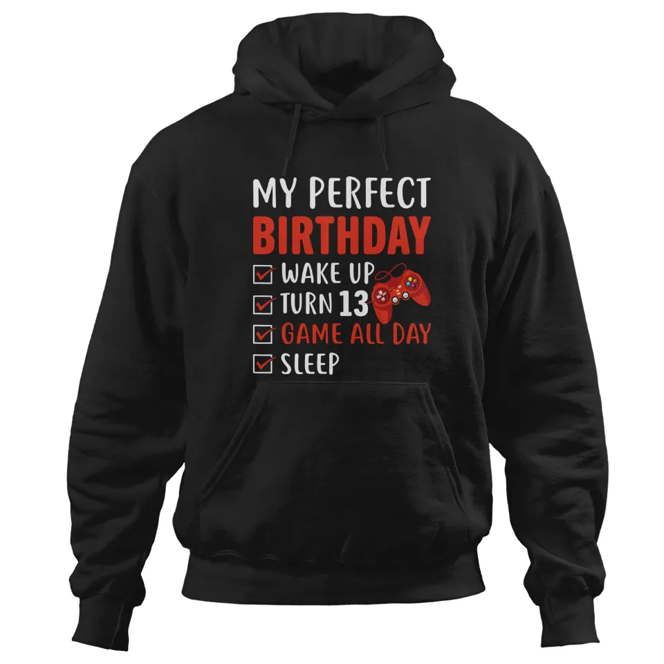 13th Birthday Gaming Hoodie for 13 Year Olds - Unisex Black