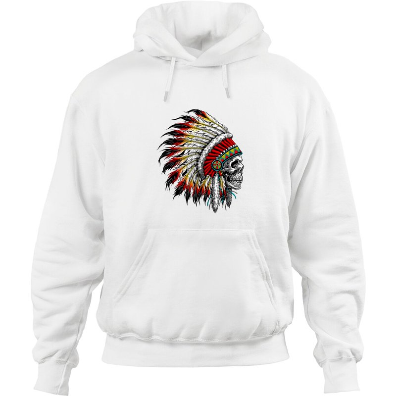 Hoodie Headdress de Chef Indien Américain avec Crâne de Moto — Sweats à capuche pour hommes