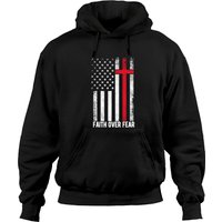 Hoodie Faith Over Fear avec Croix Chrétienne et Drapeau USA — Sweats à capuche pour hommes