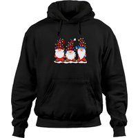 Three Gnomes Red Plaid Hat Gnome Christmas Tree Lights Hoodie — Mens Hoodies