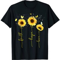 Vintage Faith Cross Hope Love Sunflower Butterfly T-Shirt for Men