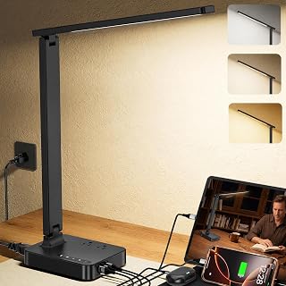 Lampe de bureau LED COZOO avec 3 ports USB et 2 prises CA — Lampe de bureau menée