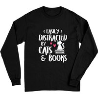 Easily Distracted by Cats and Books - T-shirt à manches longues unisexe — T-shirts pour hommes