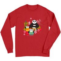 Kung Fu Panda Po And Pandas Floral Long Sleeve T-Shirt — Mens T Shirts