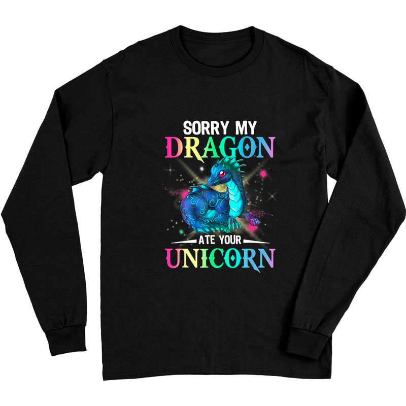 Sorry My Dragon Ate Your Unicorn Manches Longues Unisex — T-shirts pour hommes