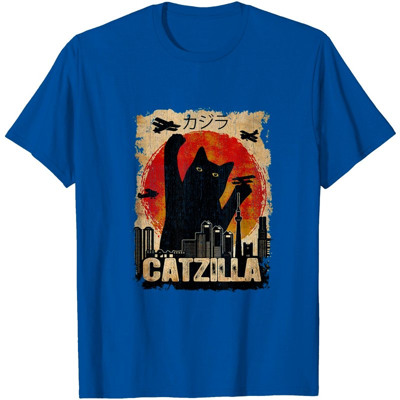 T-shirt Vintage Catzilla avec chaton et chat pour hommes — T-shirts pour hommes