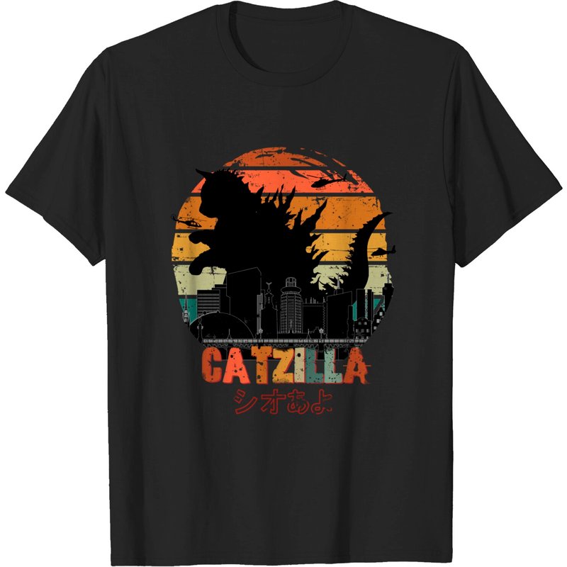 T-shirt Catzilla Vintage Chat pour Hommes - Design de Chaton Japonais — T-shirts pour hommes
