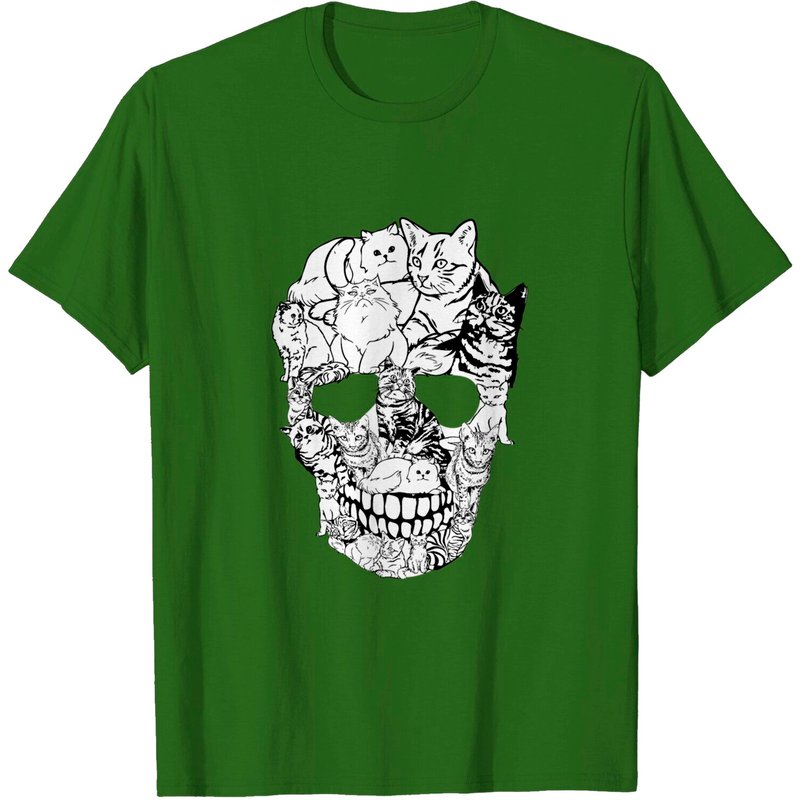 T-shirt Crâne de Chat pour Hommes - T-shirt Halloween Kitty Squelette — T-shirts pour hommes