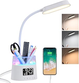 WILIT LED Desk Lamp with Pen Holder, USB Charging Port, and Clock — Led Desk Lamp