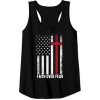 Débardeur Faith Over Fear avec Croix chrétienne et Drapeau américain pour hommes — T-shirts pour hommes