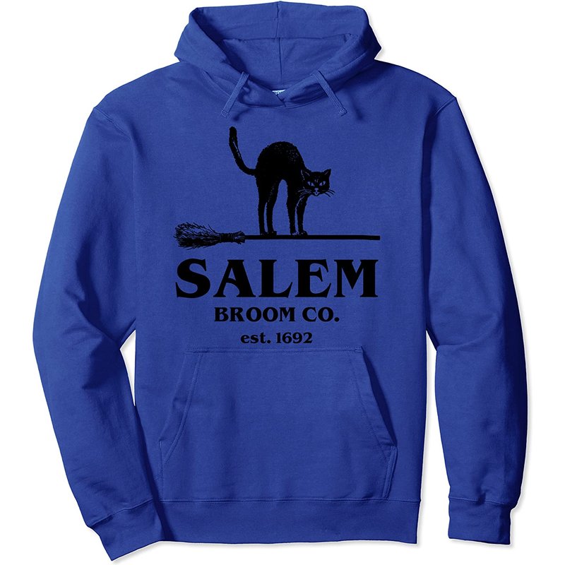 Salem Broom Co Halloween Black Cat Witch Pullover Hoodie