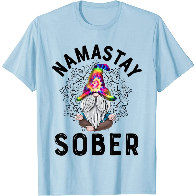 Namastay Sober Recovery Meditation Sobriety NA AA Gnome T-Shirt — Mens T Shirts
