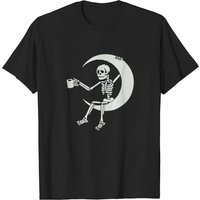 Halloween Coffee Skeleton Half-Moon T-Shirt for Men — Mens T Shirts