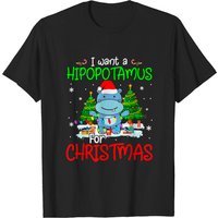 I Want A Hippopotamus Christmas Light Santa Hippo T-Shirt for Men — Mens T Shirts