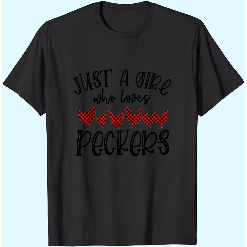 Just A Girl Who Loves Peckers Red Plaid Chicken T-shirt for Men