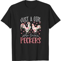 Just A Girl Who Loves Peckers Floral Chicken Farmer T-Shirt